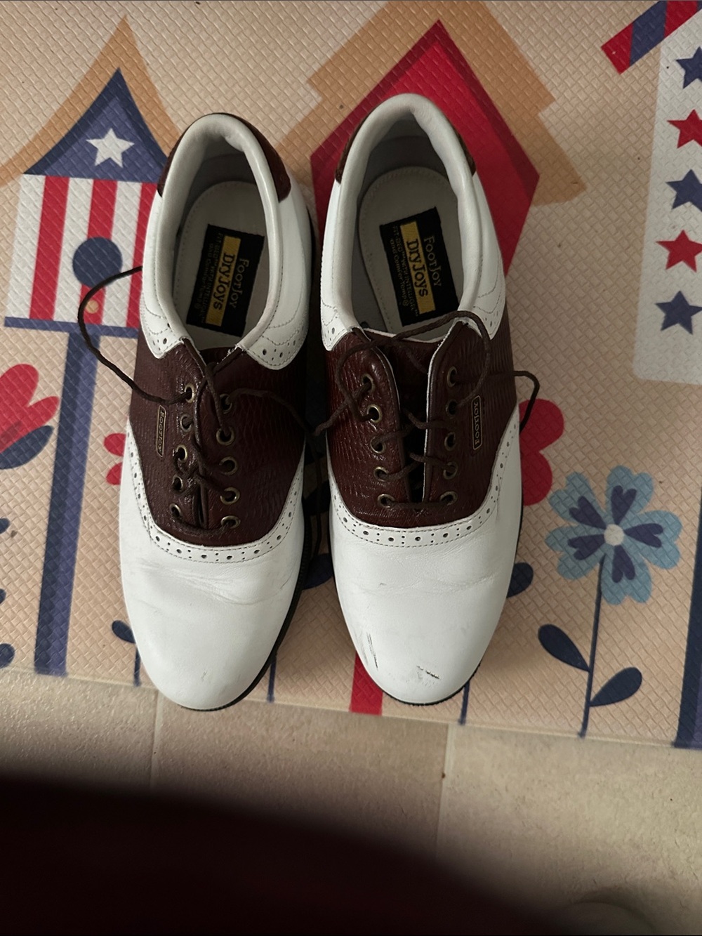 FootJoy White and Brown Women's Two-Tone Golf Oxfords 7m